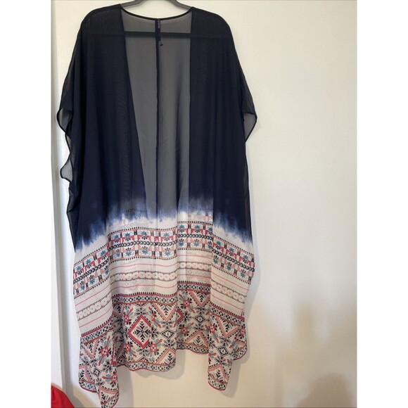 LANE BRYANT Plus Navy Ombre Boho Kaftan Kimono Cardigan Long Maxi O/S Sheer - Picture 5 of 6